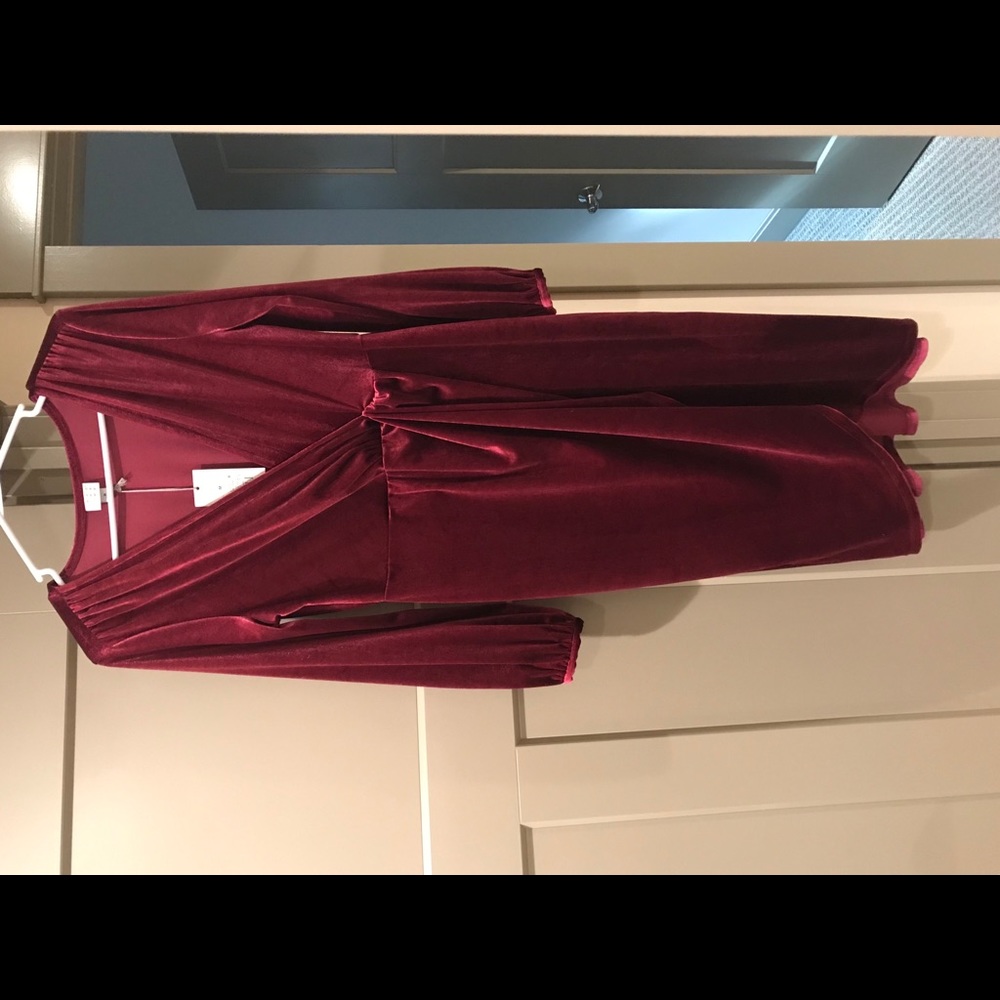 Burgundy Velvet Midi Dress - Picture 2 of 5